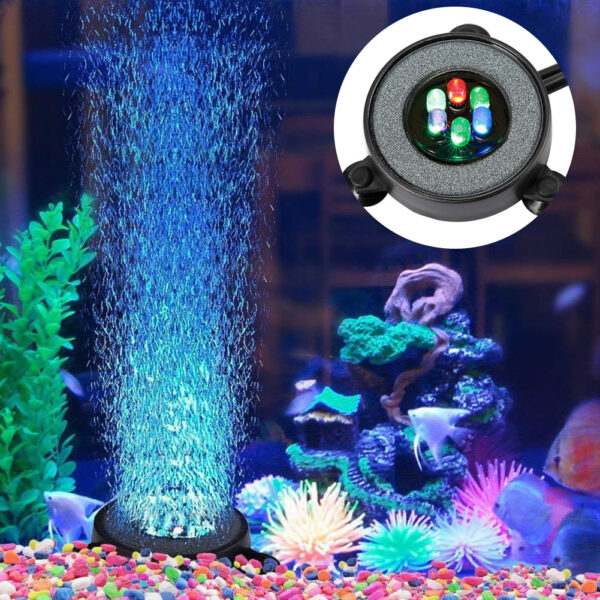 NICREW Multi Colored LED Aquarium Air Stone Disk Round Fish Tank
